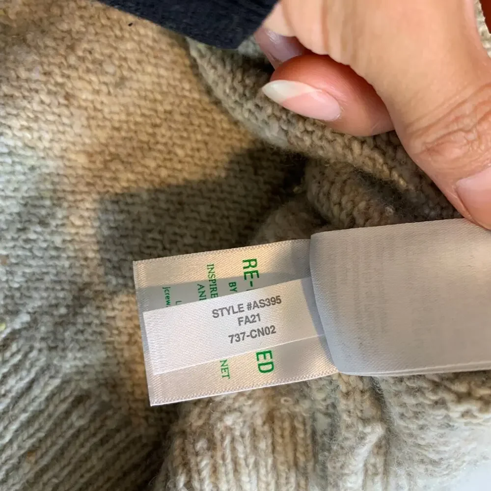 J Crew Sweater Men M Medium Beige Wool Blend Eco Donegal Raglan Pullover Knit